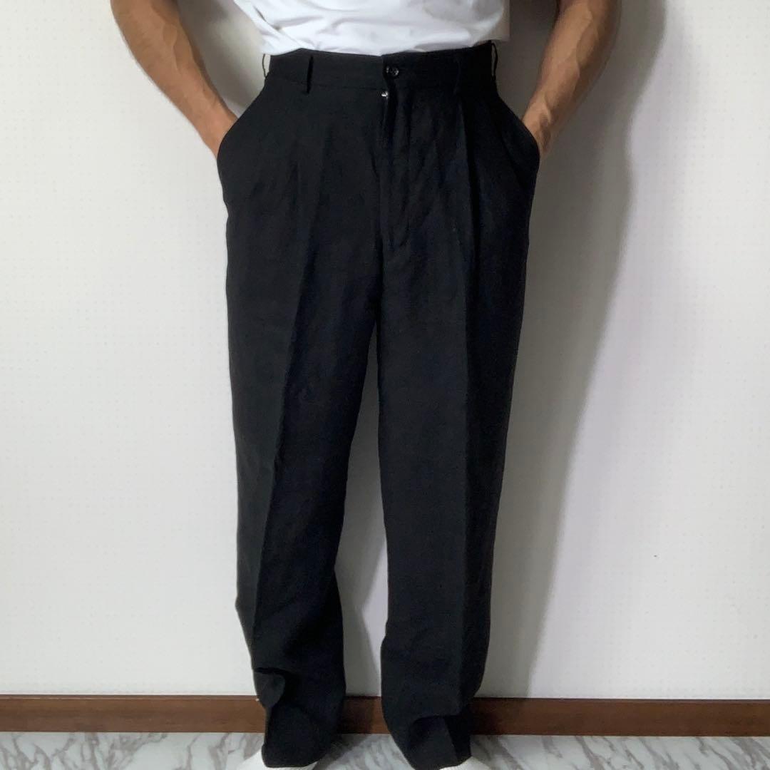 90s コムデギャルソンオム リネンツータックスラックス S ブラック 日本製