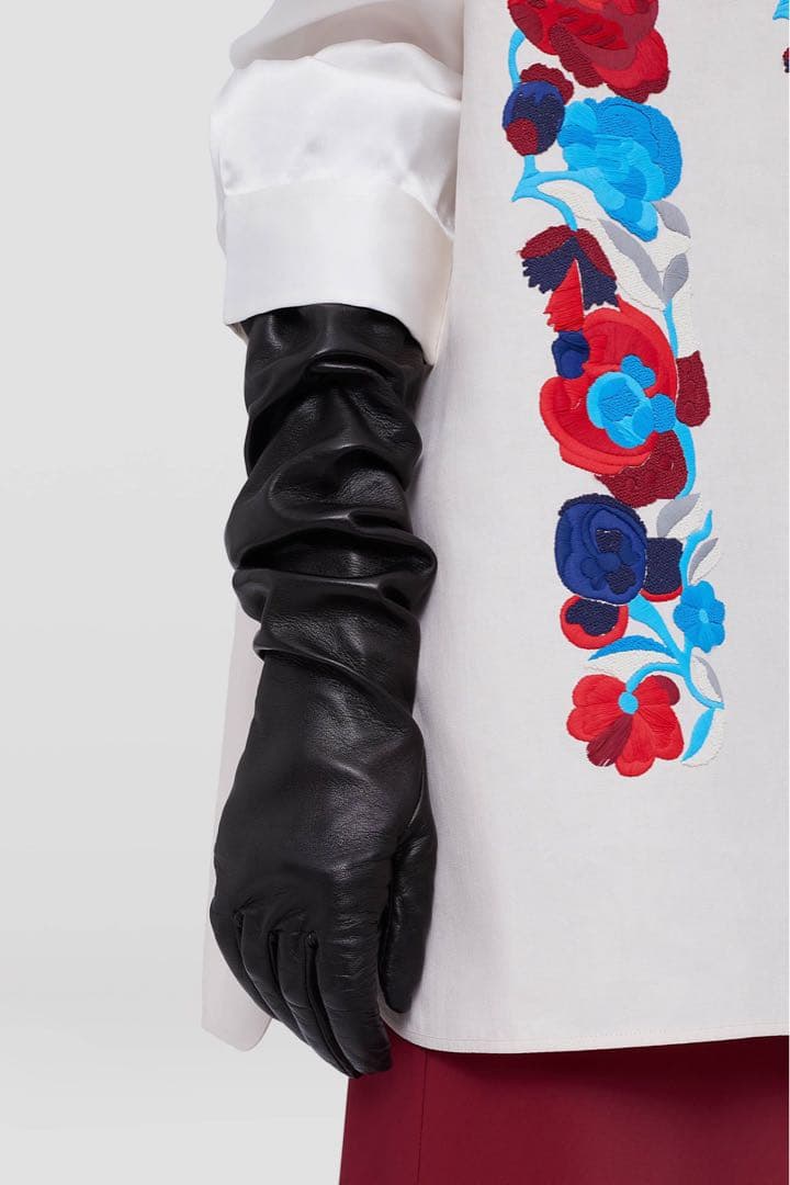 JIL SANDER ブラックレザー ロンググローブ