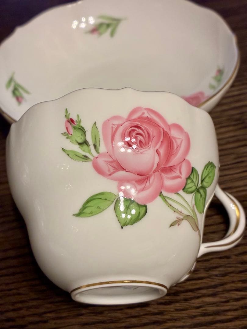 マイセン　ピンクローズ　カップ&ソーサーセット2客