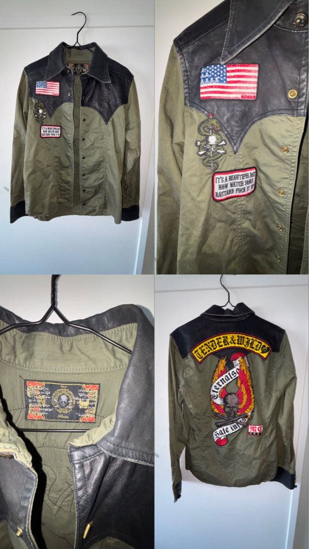 roen レザー切り替えジャケット　刺繍