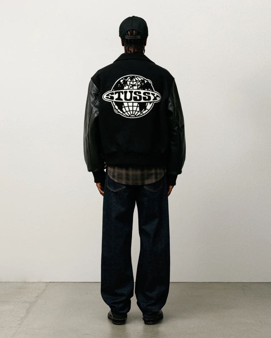 【新品】STUSSY GLOBE VARSITY JACKET ブラック M