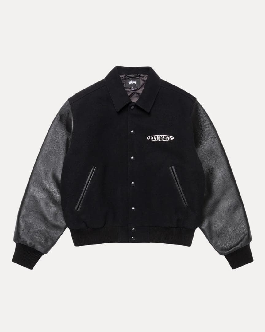 【新品】STUSSY GLOBE VARSITY JACKET ブラック M