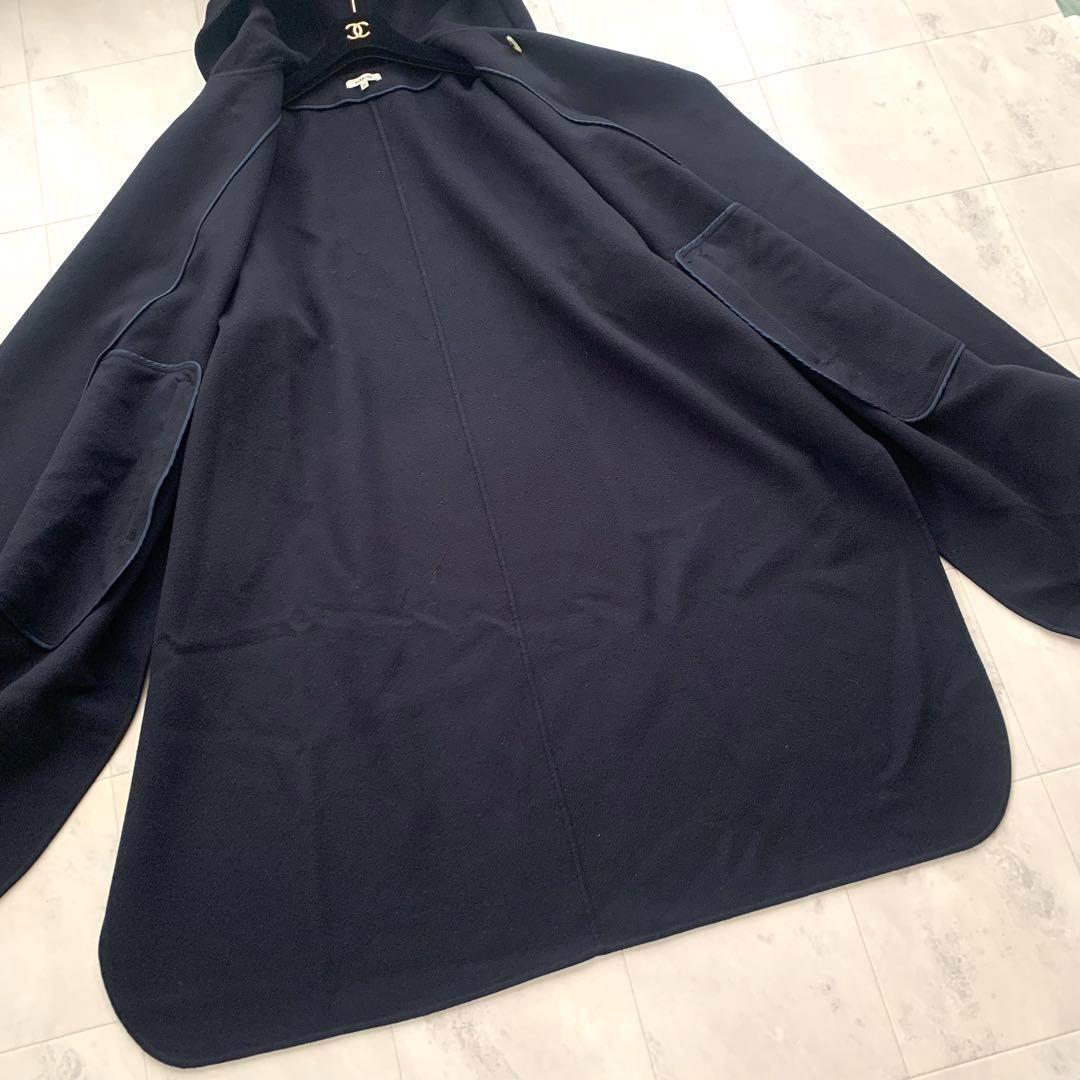 美品♡ブラミンク フード ポンチョ コート ロング ウール ネイビー 36