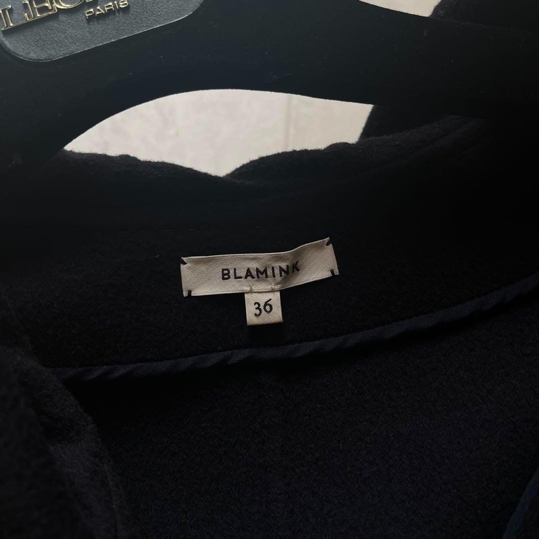 美品♡ブラミンク フード ポンチョ コート ロング ウール ネイビー 36