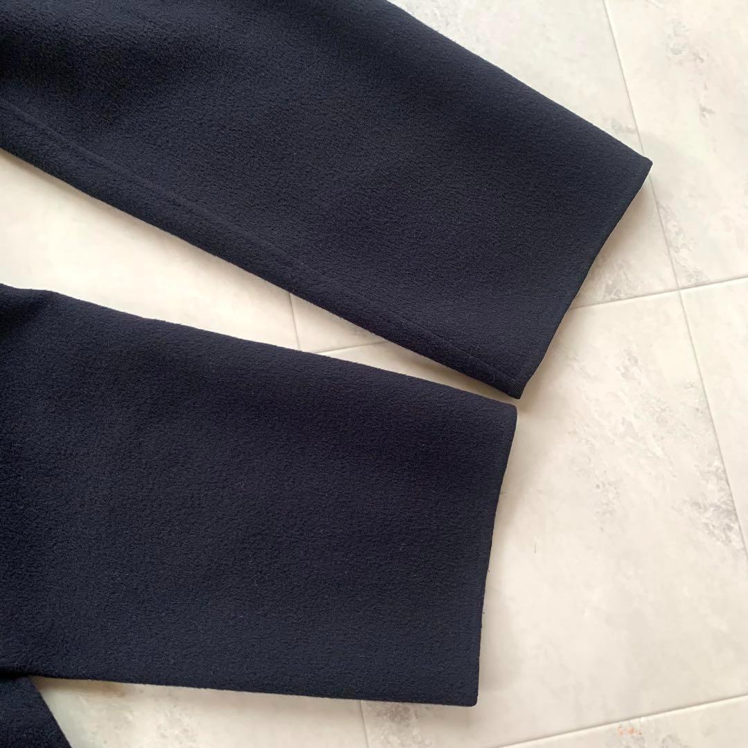 美品♡ブラミンク フード ポンチョ コート ロング ウール ネイビー 36