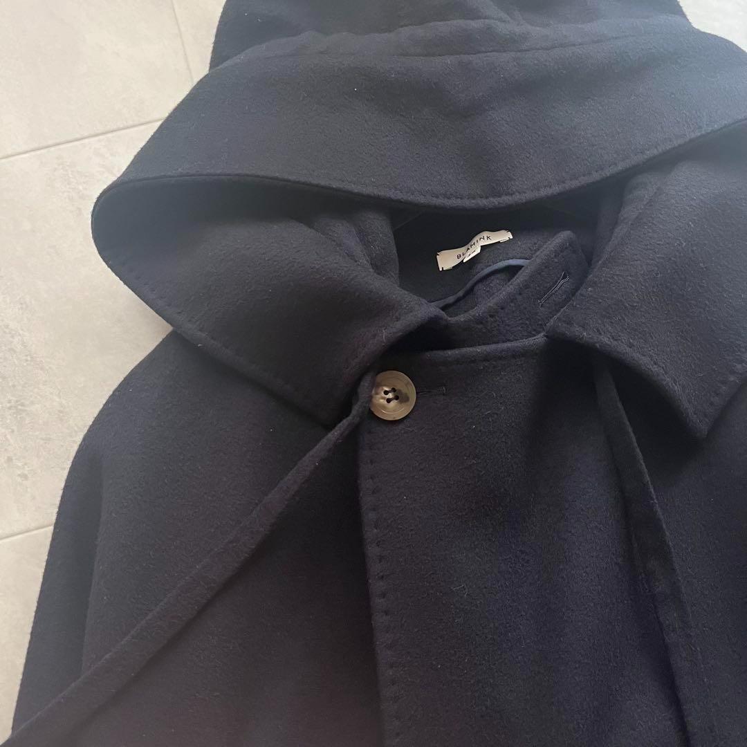 美品♡ブラミンク フード ポンチョ コート ロング ウール ネイビー 36