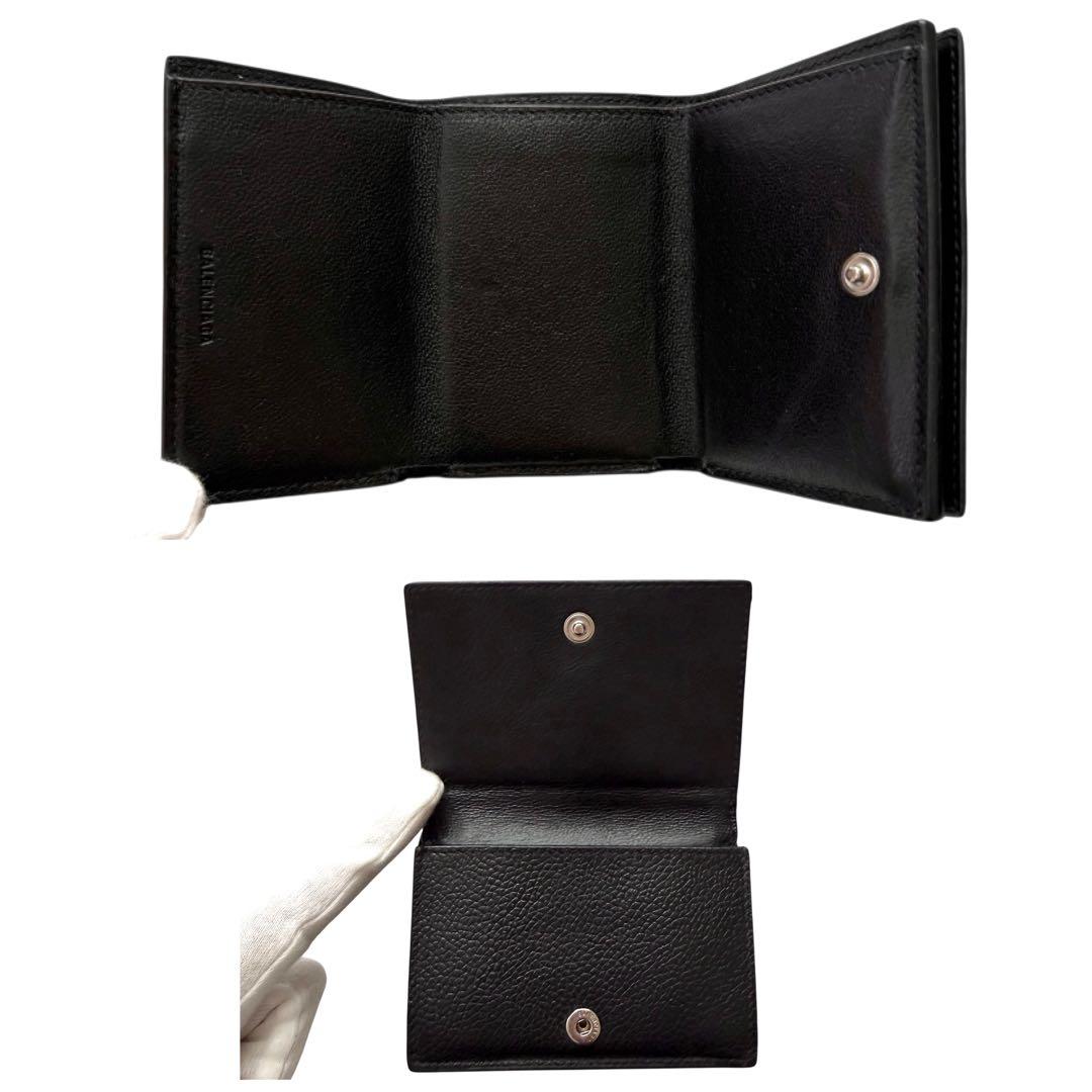 美品✨BALENCIAGAバレンシアガ財布三つ折594312カーフレザーロゴ黒