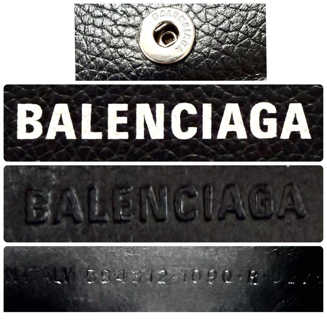 美品✨BALENCIAGAバレンシアガ財布三つ折594312カーフレザーロゴ黒