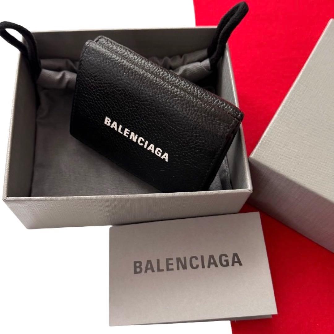 美品✨BALENCIAGAバレンシアガ財布三つ折594312カーフレザーロゴ黒