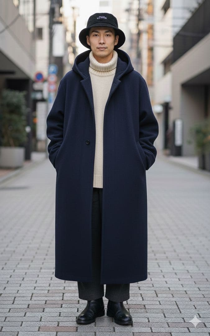 【日本製/名作】ONE fifth ウールチェスターコート ネイビー L