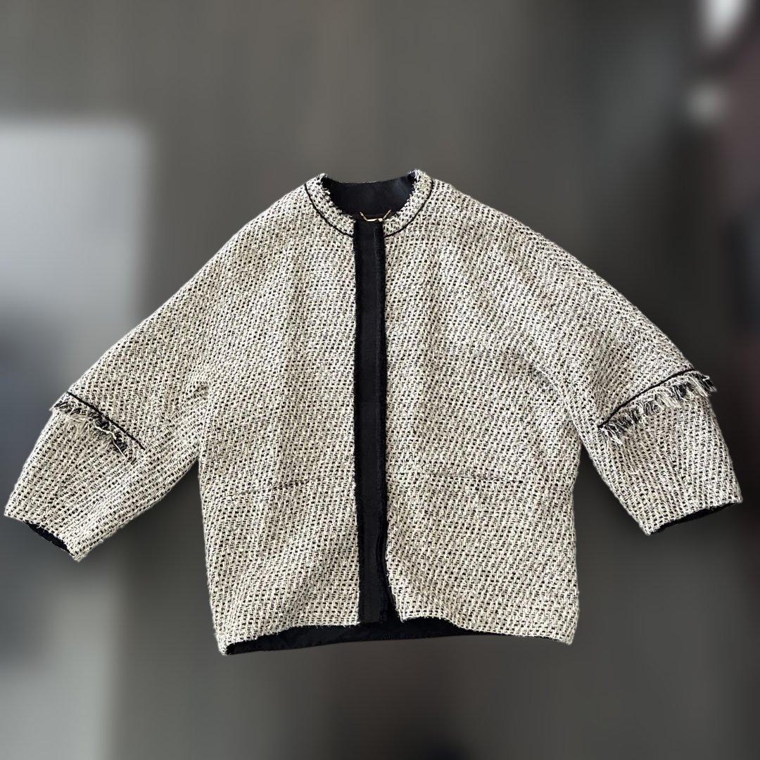 EFFEbeamsツイード ノーカラージャケット 白黒 金新品未使用フリーサイズ