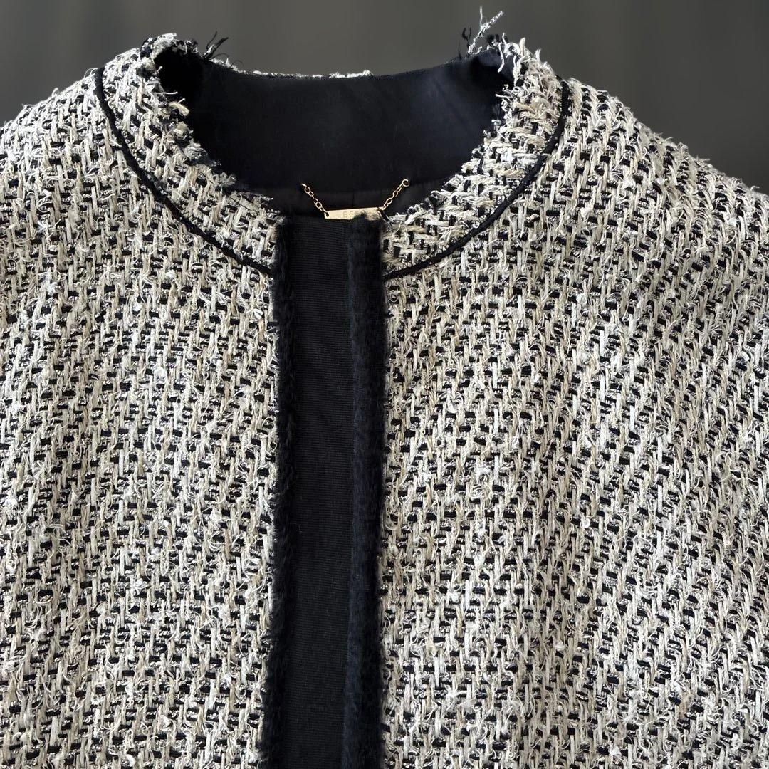 EFFEbeamsツイード ノーカラージャケット 白黒 金新品未使用フリーサイズ