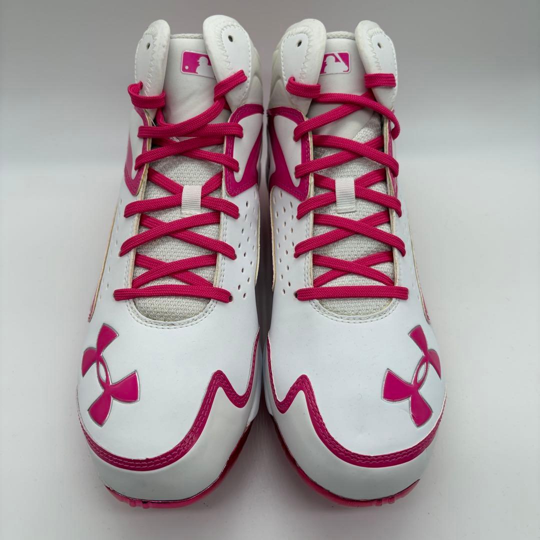 アンダーアーマー 野球 スパイク ピンク ホワイト 27㎝ ミドルカット 金具