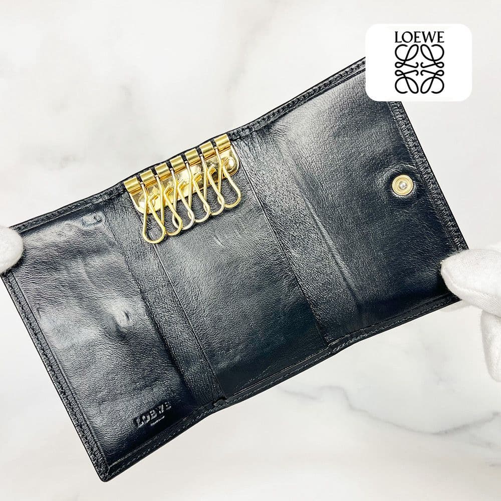【でこでこ】 LOEWE 6連キーケース ブラック ゴールド金具