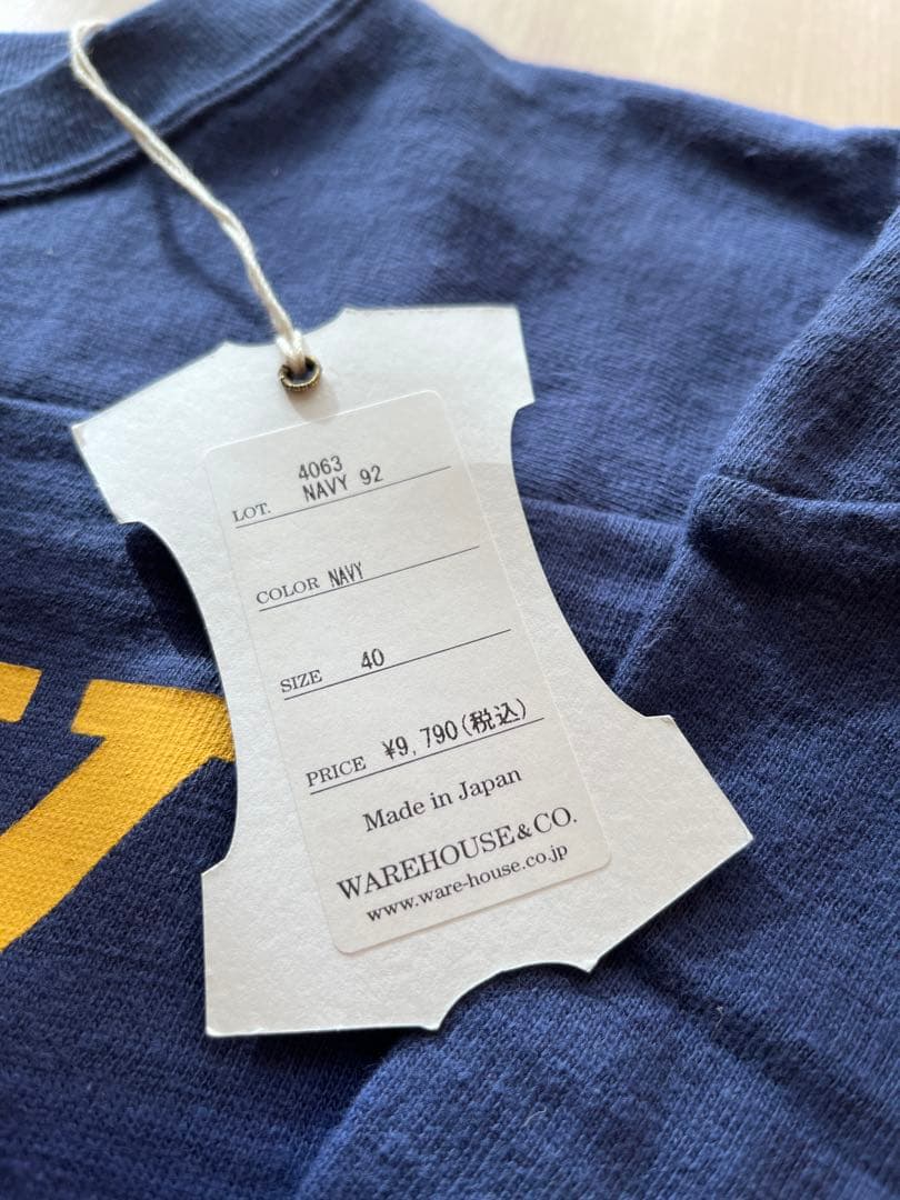 WAREHOUSE Lot4063 7分袖フットボールT NAVY92 L 40
