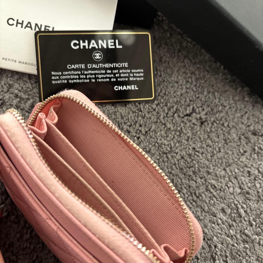 専用　CHANEL キルティングキャビアスキン ジップ パース　ピンク