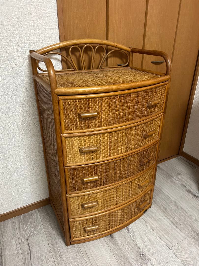 ラタン製　5段チェスト
