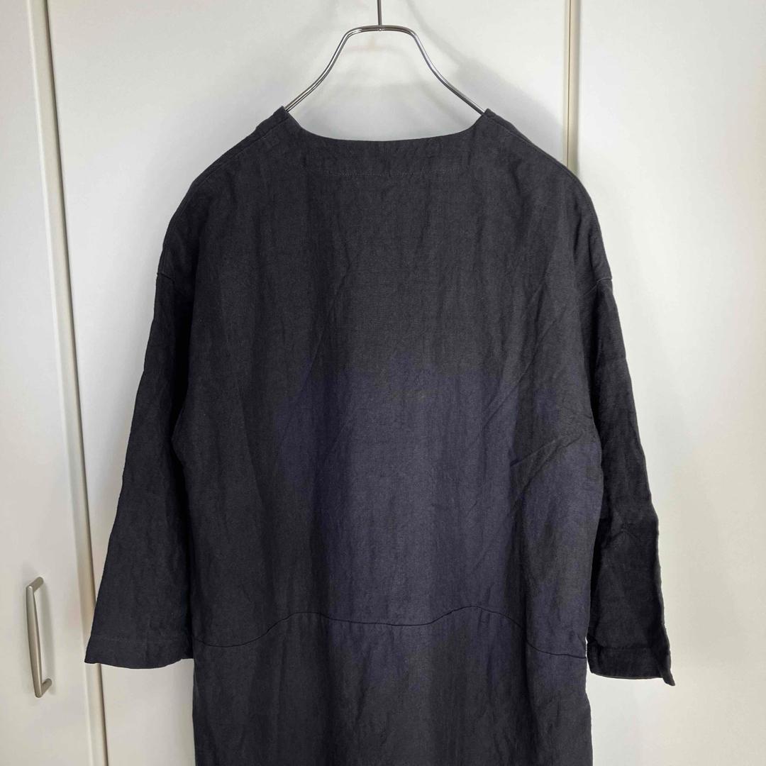 中川政七商店 厚手麻のボタンワンピース スミクロ