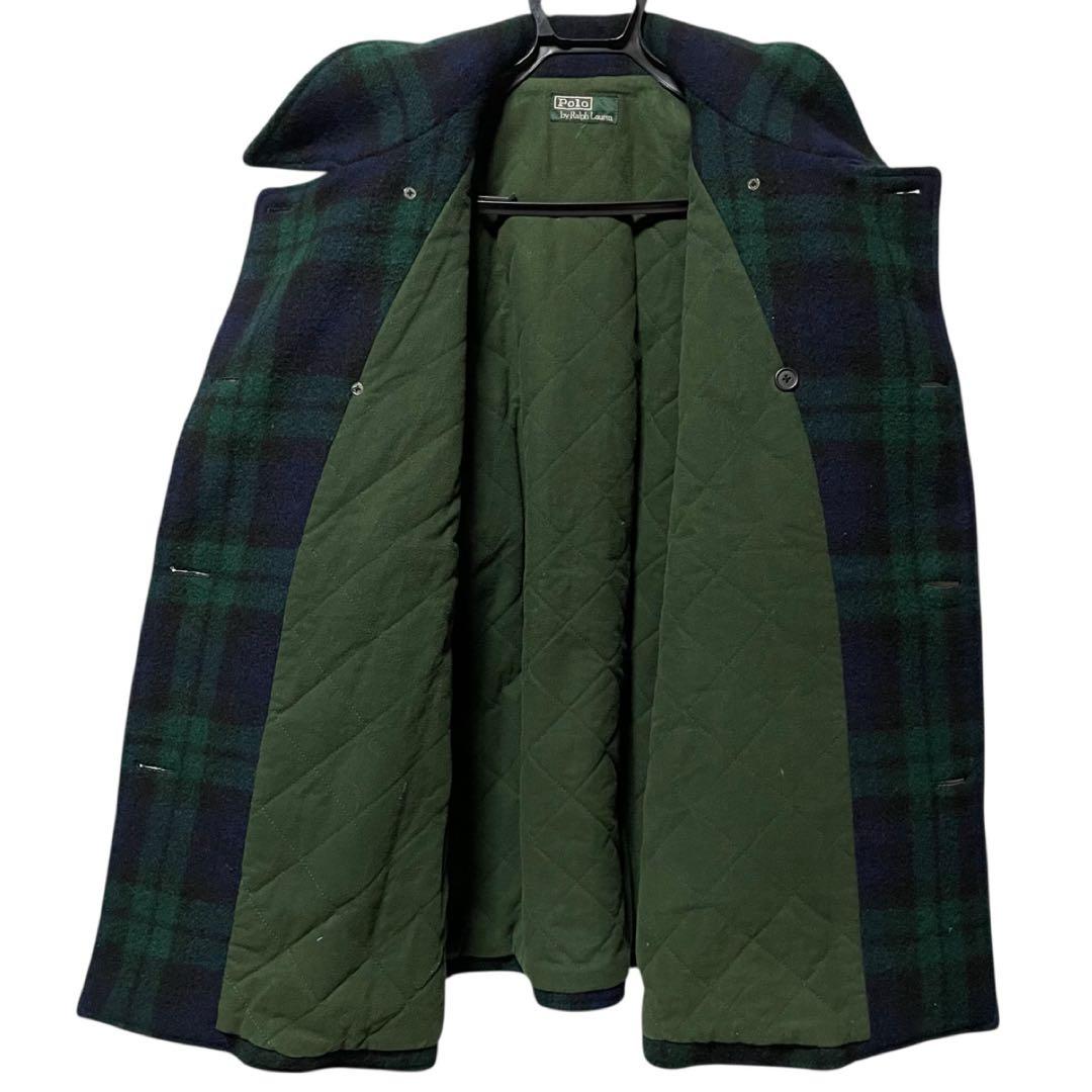 90s ポロラルフローレン ブラックウォッチ チェック ピーコート