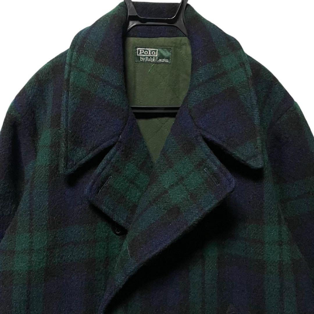 90s ポロラルフローレン ブラックウォッチ チェック ピーコート