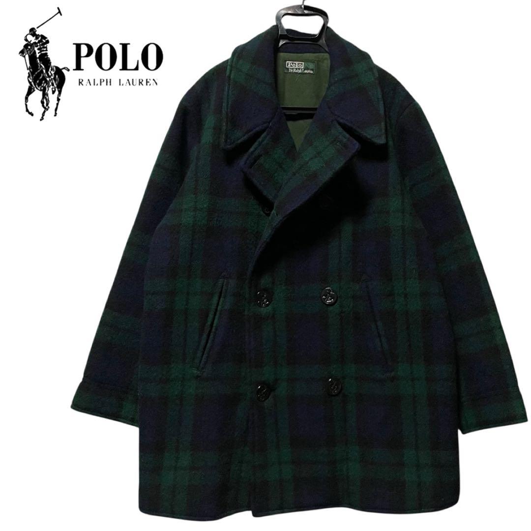 90s ポロラルフローレン ブラックウォッチ チェック ピーコート