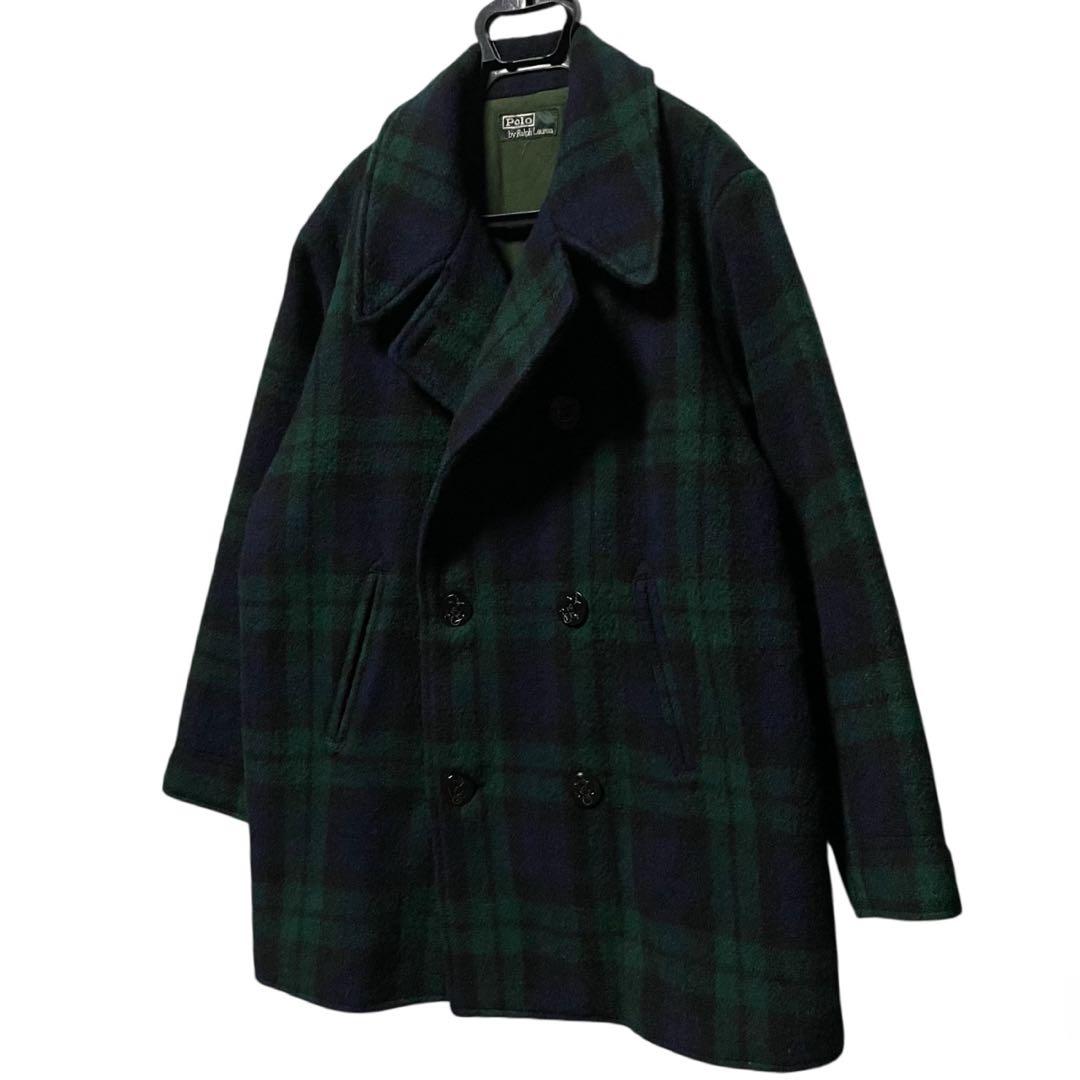 90s ポロラルフローレン ブラックウォッチ チェック ピーコート