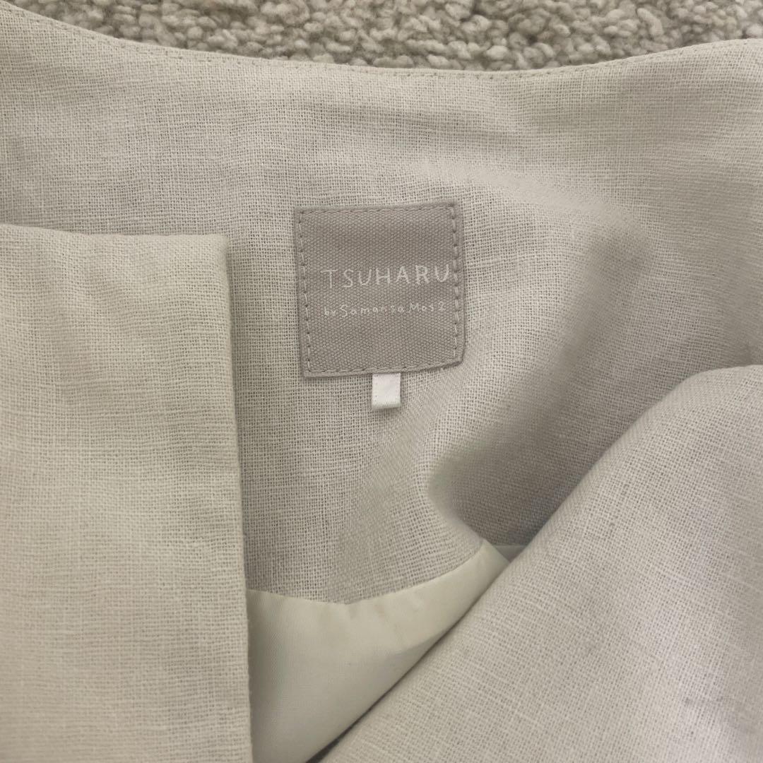 TSUHARU アイボリー ノーカラージャケット バルーンスリーブ