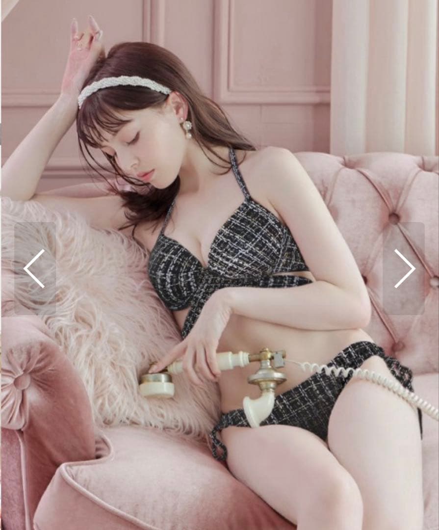 Suger ツイードプリント バッククロスリボン クロスビキニ 2点セット