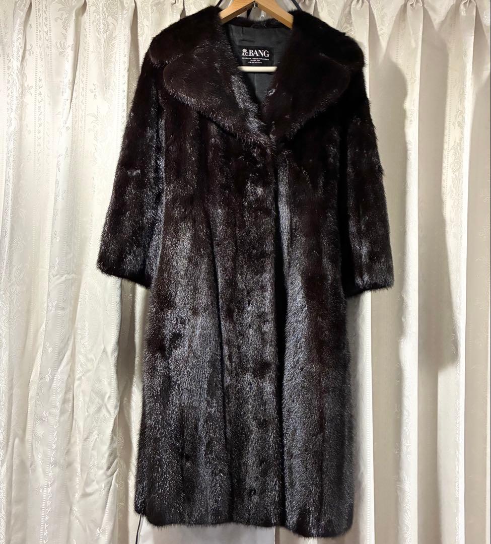 美品 A.C.BANG 毛皮コート ダークブラウン ファーロングコート 本毛皮