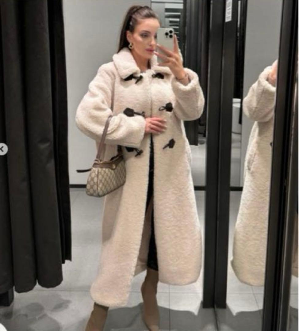 ZARA ボア ダッフル ロングコート トグルコート