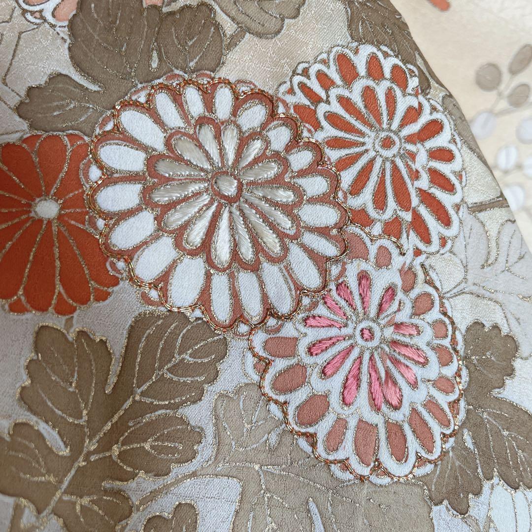 訪問着　フルセット　菊　豪華　手刺繍　金駒刺繍　金彩　綸子　入学式　卒業式　H1