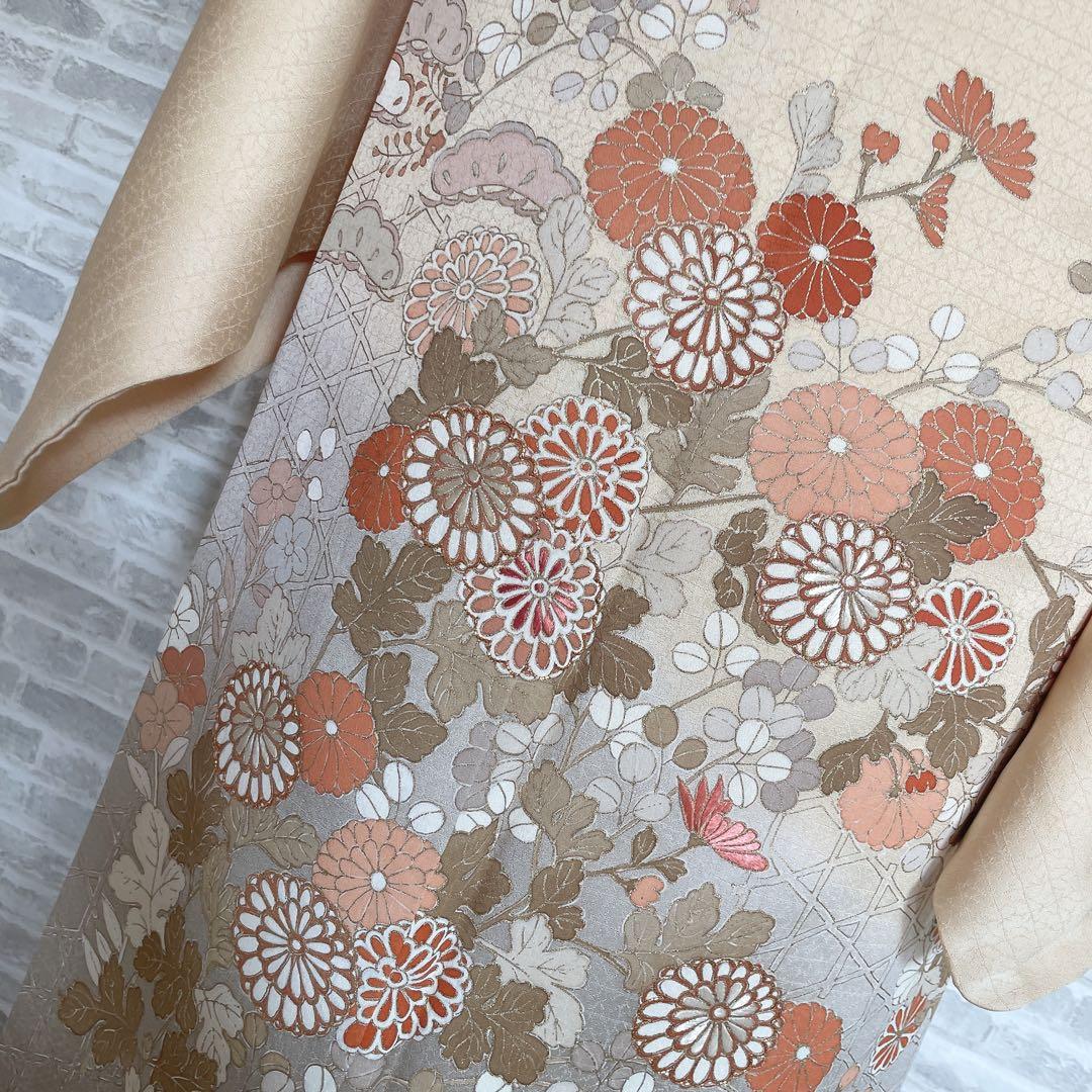 訪問着　フルセット　菊　豪華　手刺繍　金駒刺繍　金彩　綸子　入学式　卒業式　H1