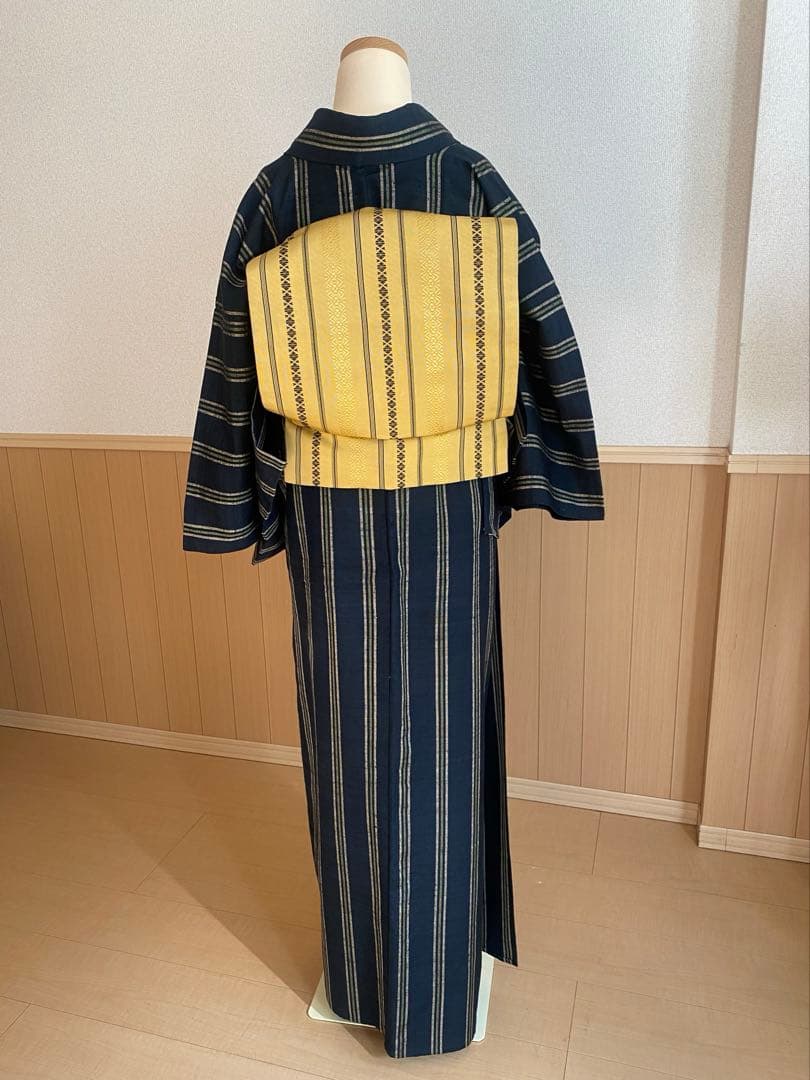縞つむぎ、単着物と帯