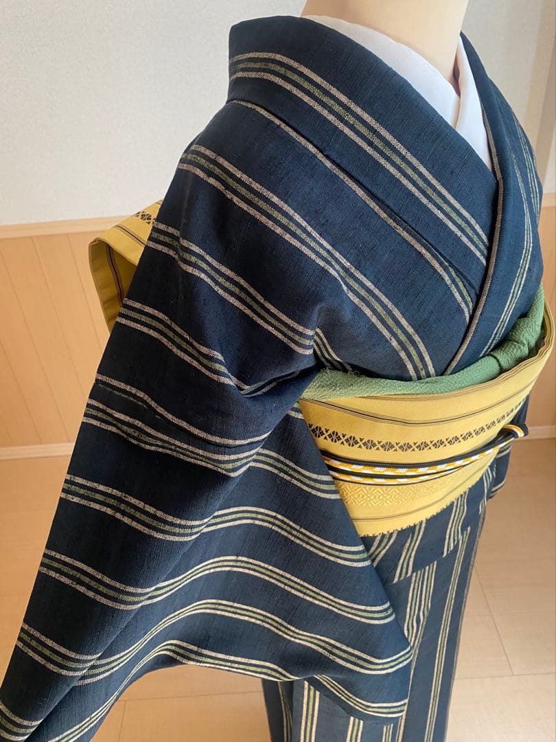 縞つむぎ、単着物と帯
