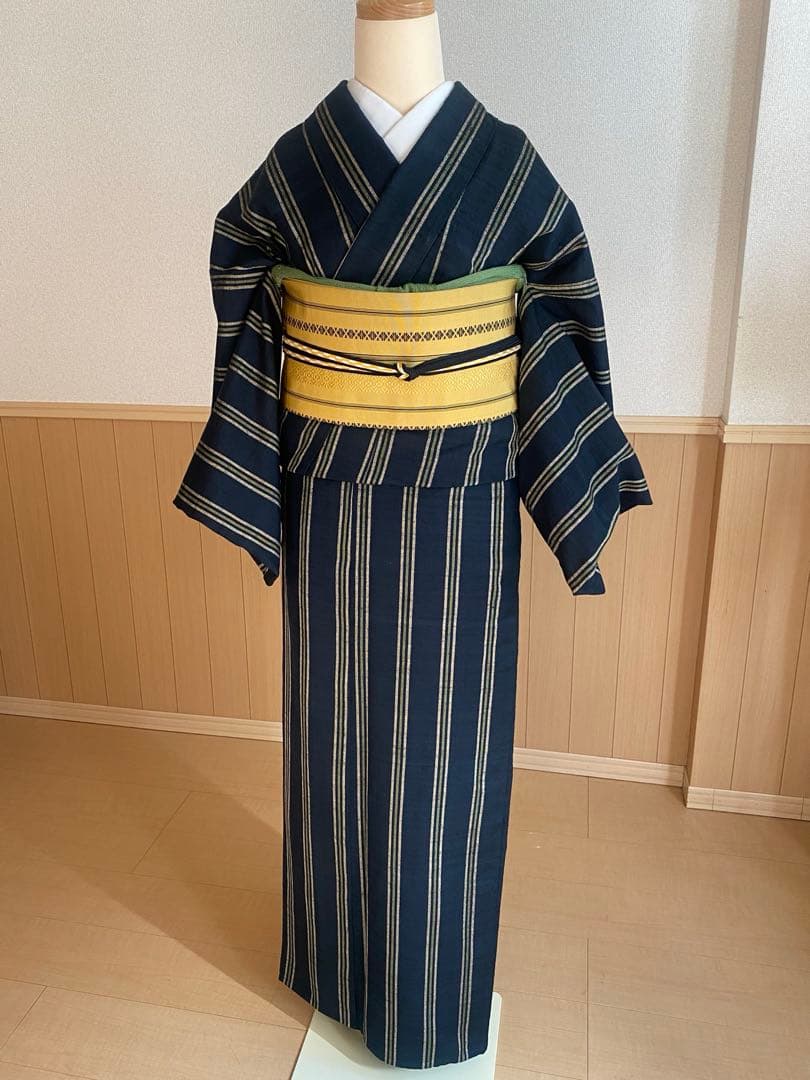 縞つむぎ、単着物と帯