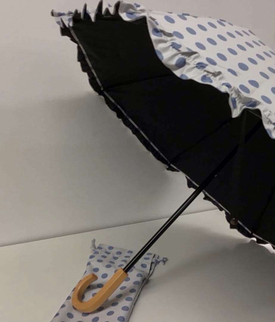 サンバリア100 折りたたみ　日傘　2段折　水玉　フリル　ドット