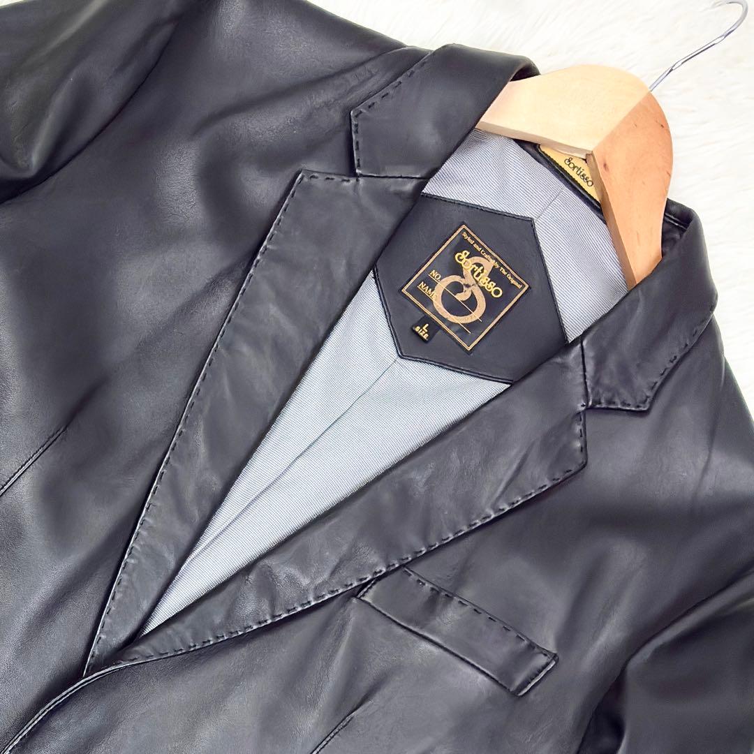 美品　ソルティッソ　ラムレザー　アンコンジャケット　カギフック　メタルボタン　L