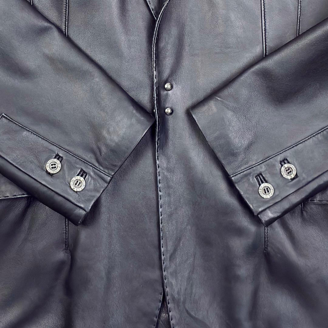 美品　ソルティッソ　ラムレザー　アンコンジャケット　カギフック　メタルボタン　L