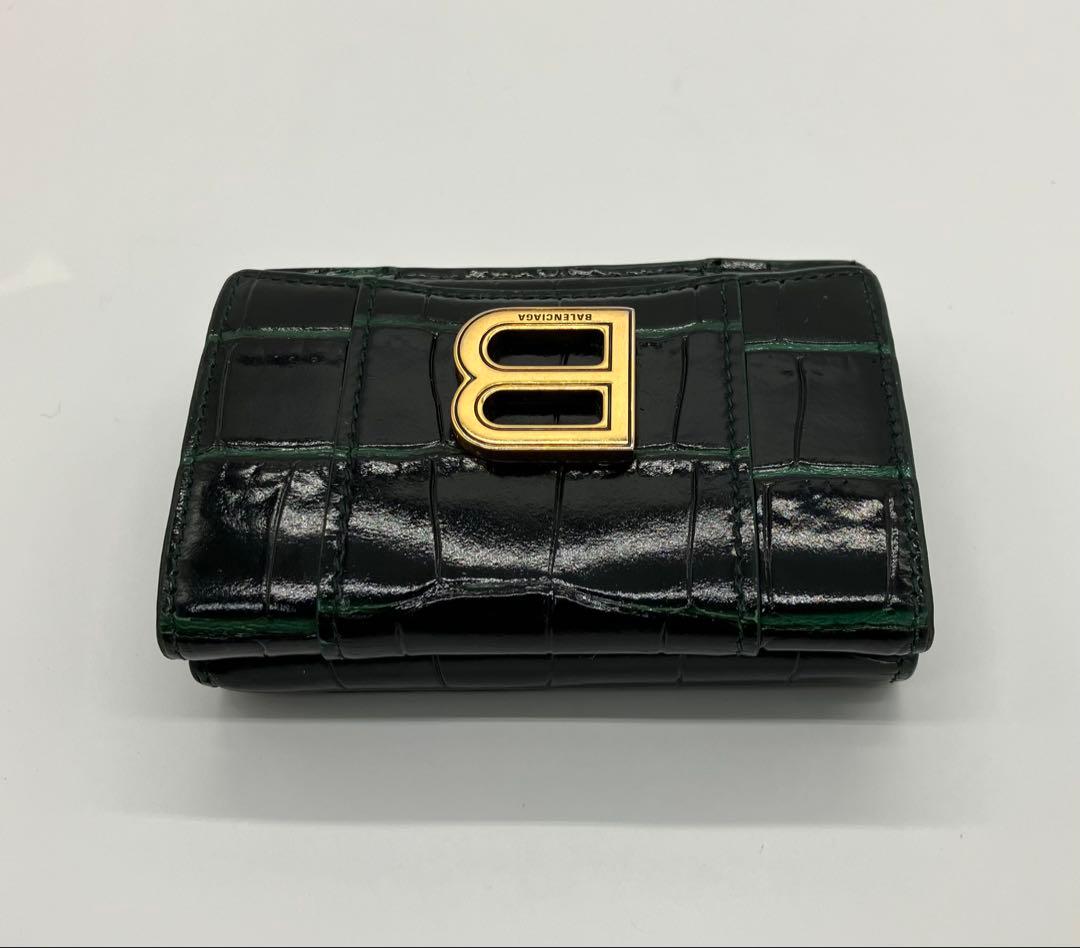 ⭐️ 美品 バレンシアガ B ロゴ コンパクト ミニ ウォレット グリーン クロコ