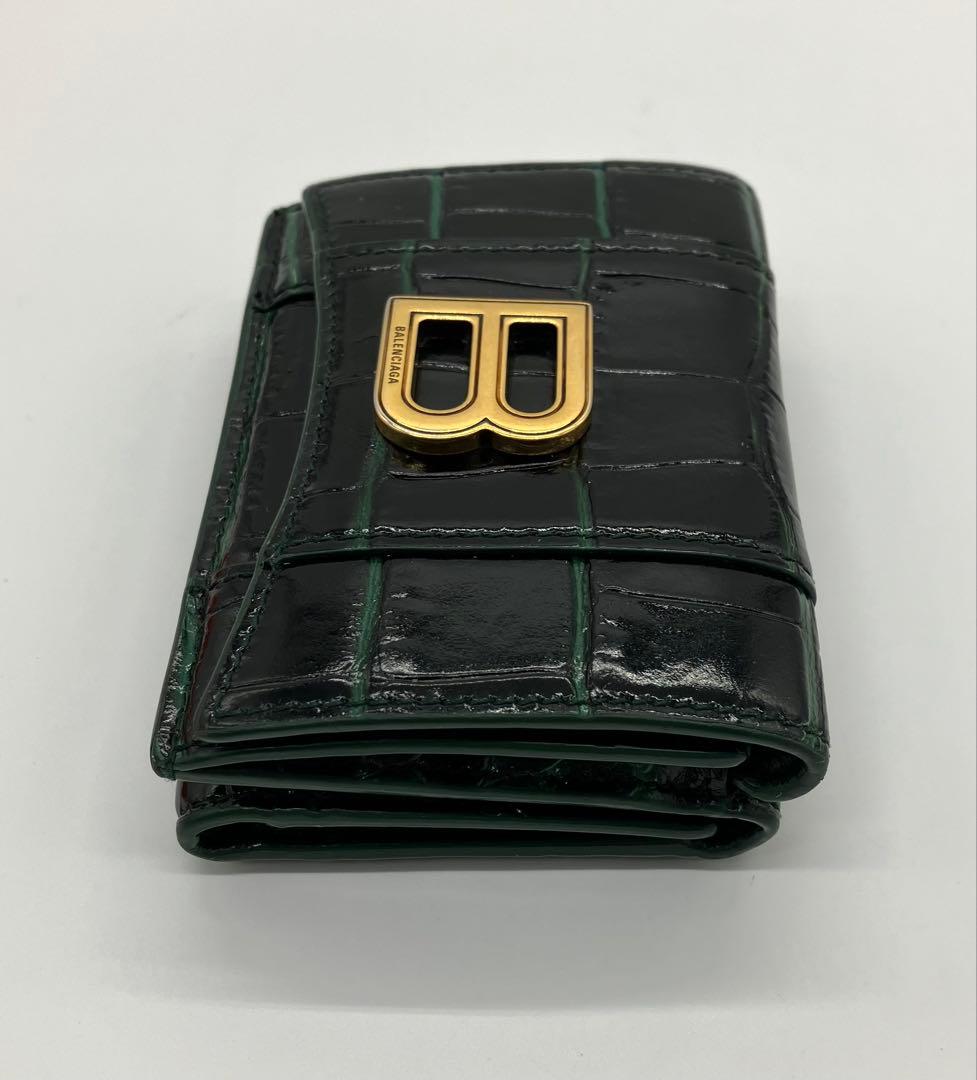 ⭐️ 美品 バレンシアガ B ロゴ コンパクト ミニ ウォレット グリーン クロコ