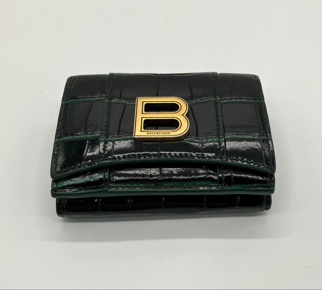 ⭐️ 美品 バレンシアガ B ロゴ コンパクト ミニ ウォレット グリーン クロコ