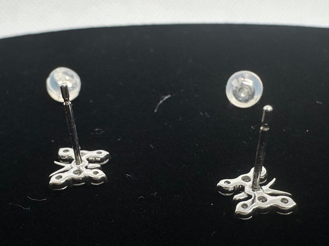 日本製ゴールド K18 ホワイトゴールド ダイヤモンド バタフライ ピアス