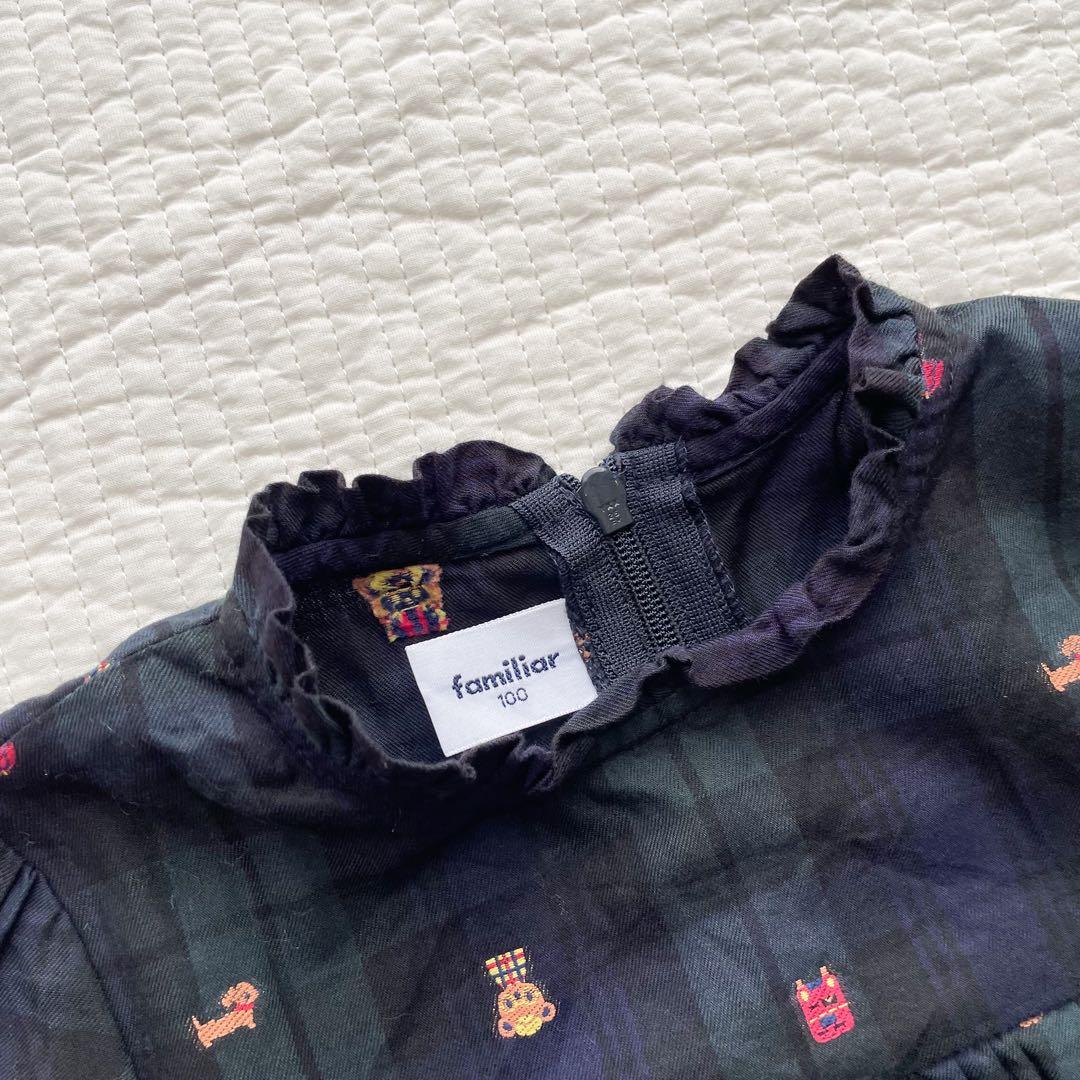 ファミリア　ブラックチェック　ワンピース　100