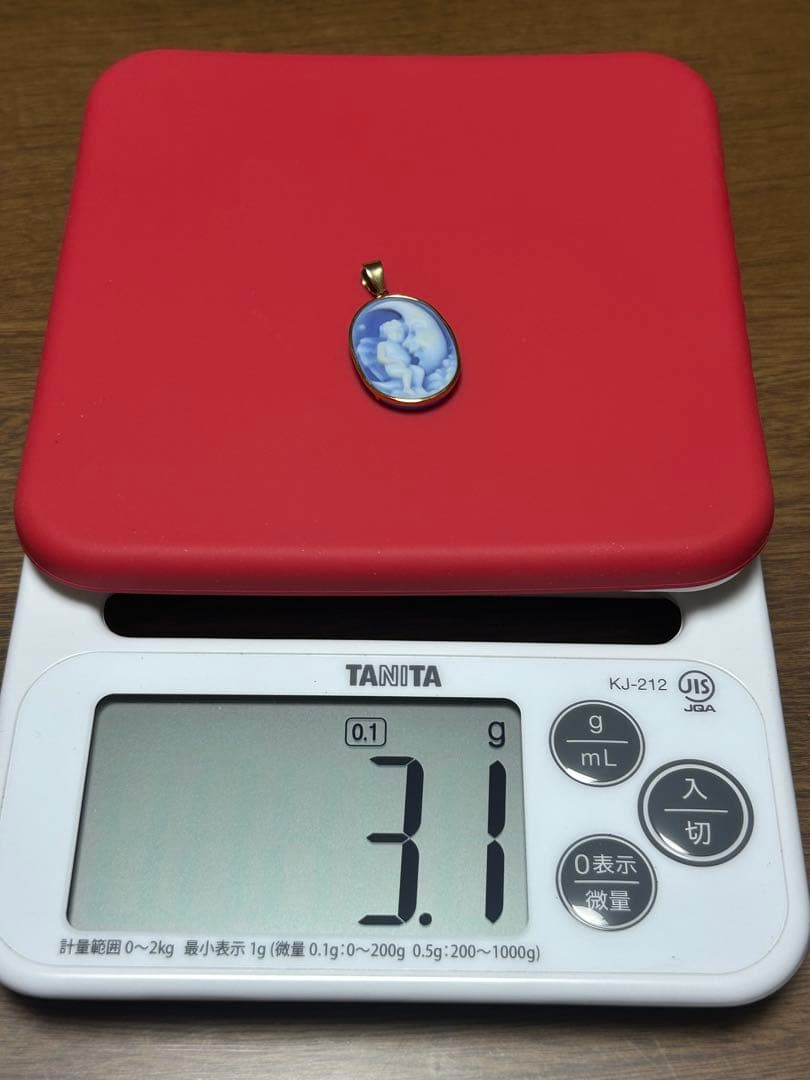 K18 カメオ ペンダントトップ 瑪瑙 天使と三日月 K18YG