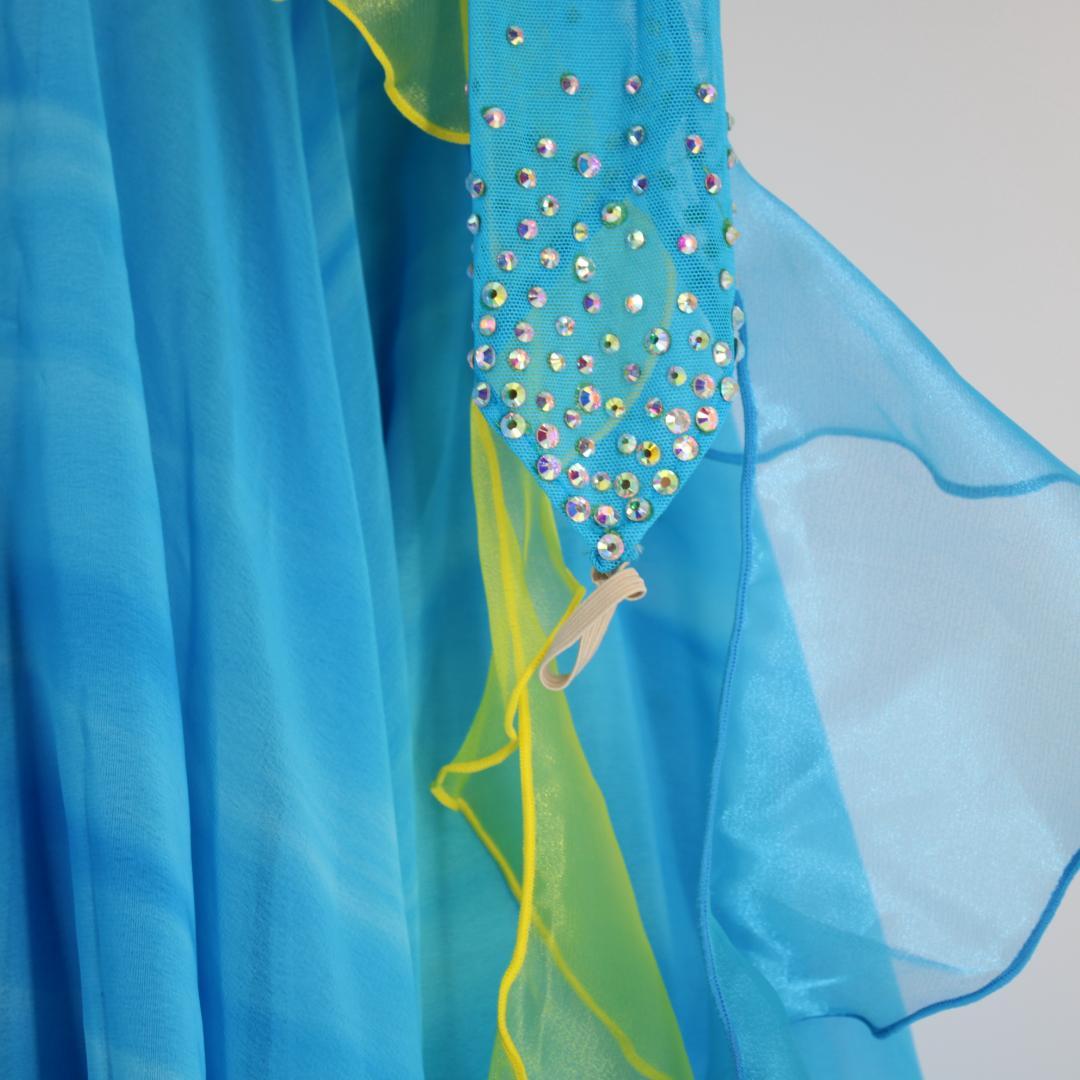 【美品 社交ダンス衣装】ブルー＆イエロー Tsukioka ワンピース ドレス