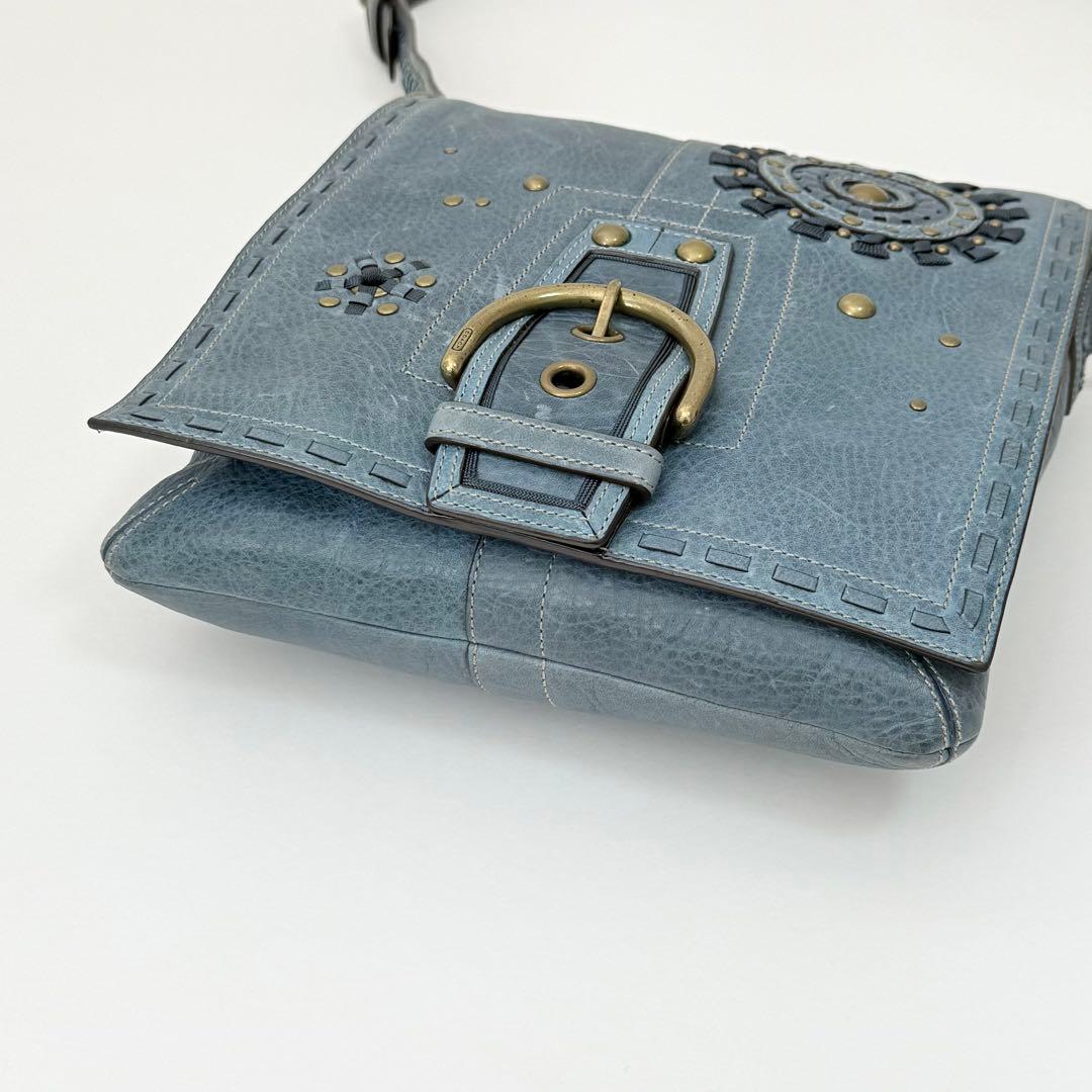 COACH ショルダーバッグ スタッズ カットワーク ブルー ヴィンテージ