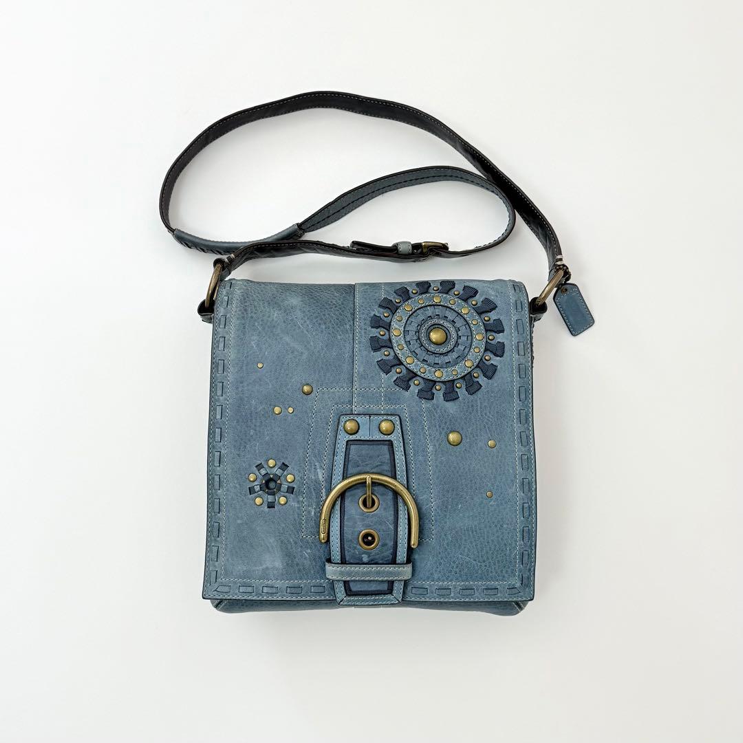 COACH ショルダーバッグ スタッズ カットワーク ブルー ヴィンテージ