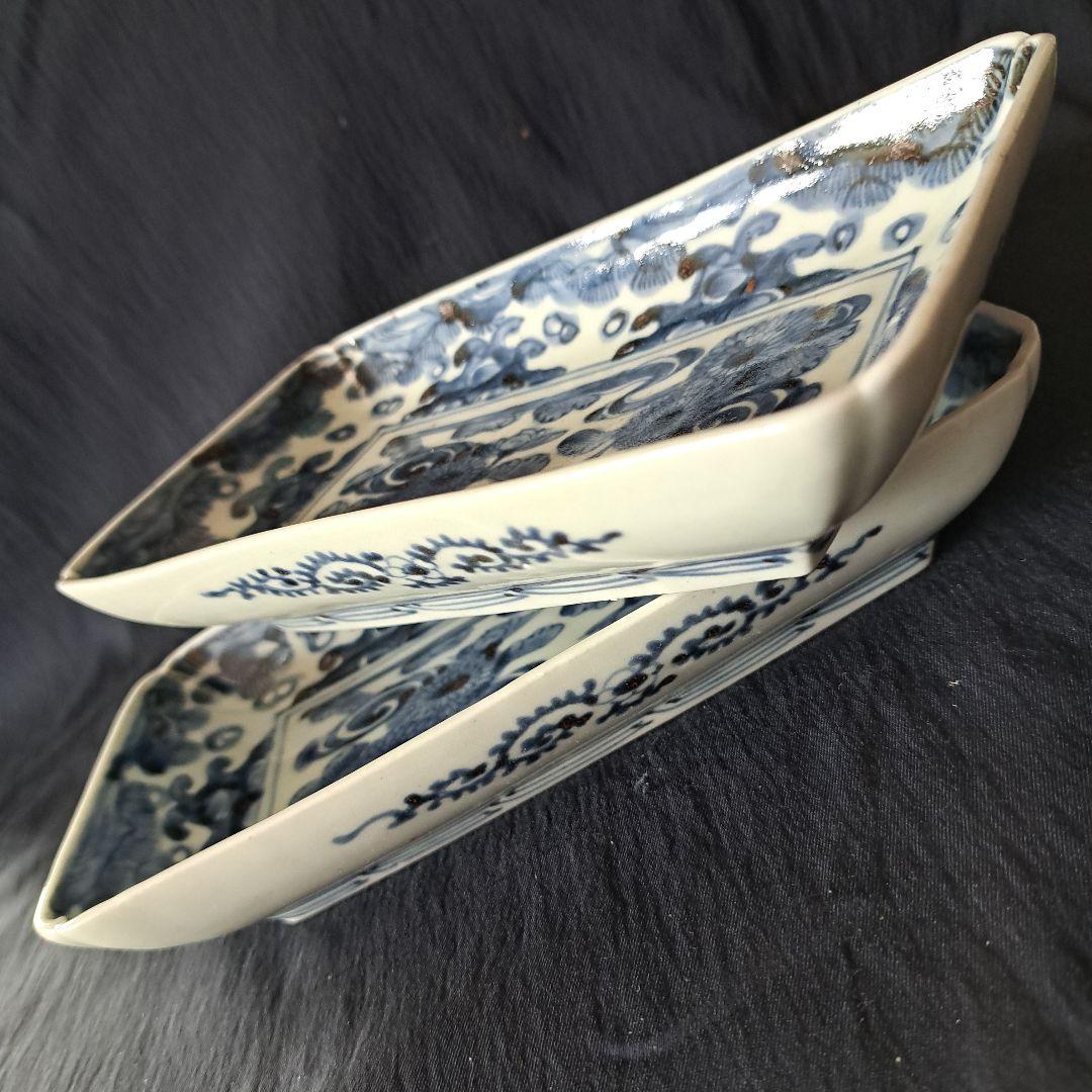 「high level ！菊づくしの古伊万里」 染付長皿(幅21cm)2客セット