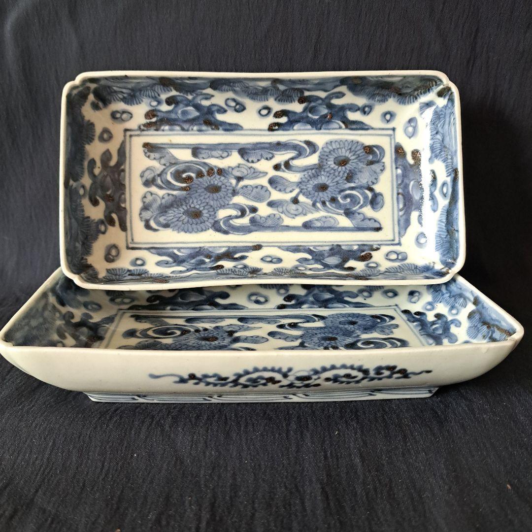 「high level ！菊づくしの古伊万里」 染付長皿(幅21cm)2客セット