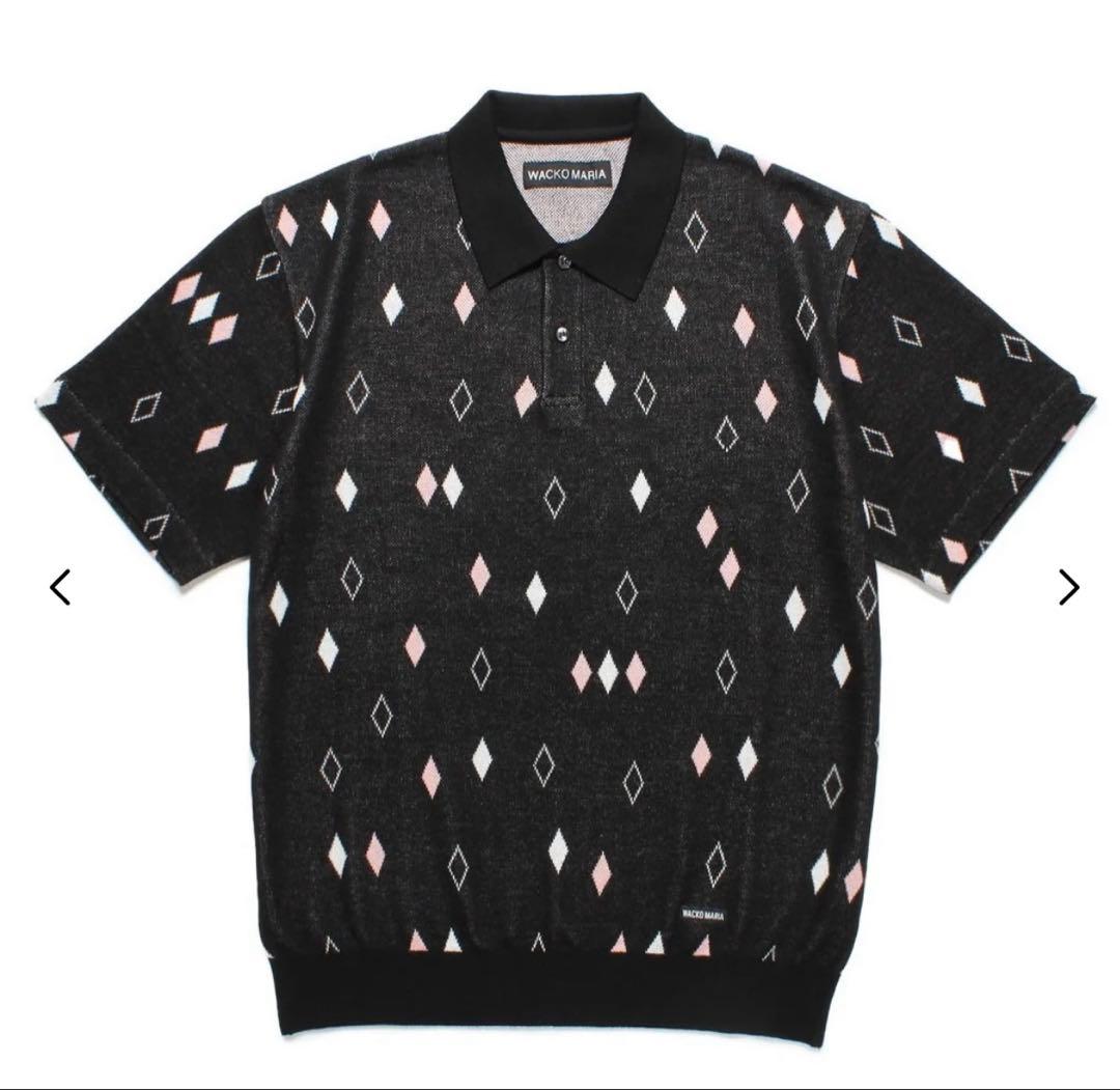 XL WACKO MARIA ダイヤモンドニットポロシャツ ブラック
